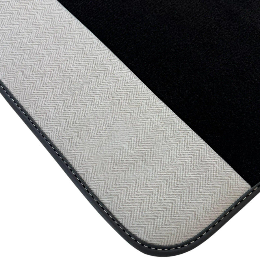 Black Floor Mats for Rolls Royce Ghost Series I 2010-2020 with Gray Leather Borders