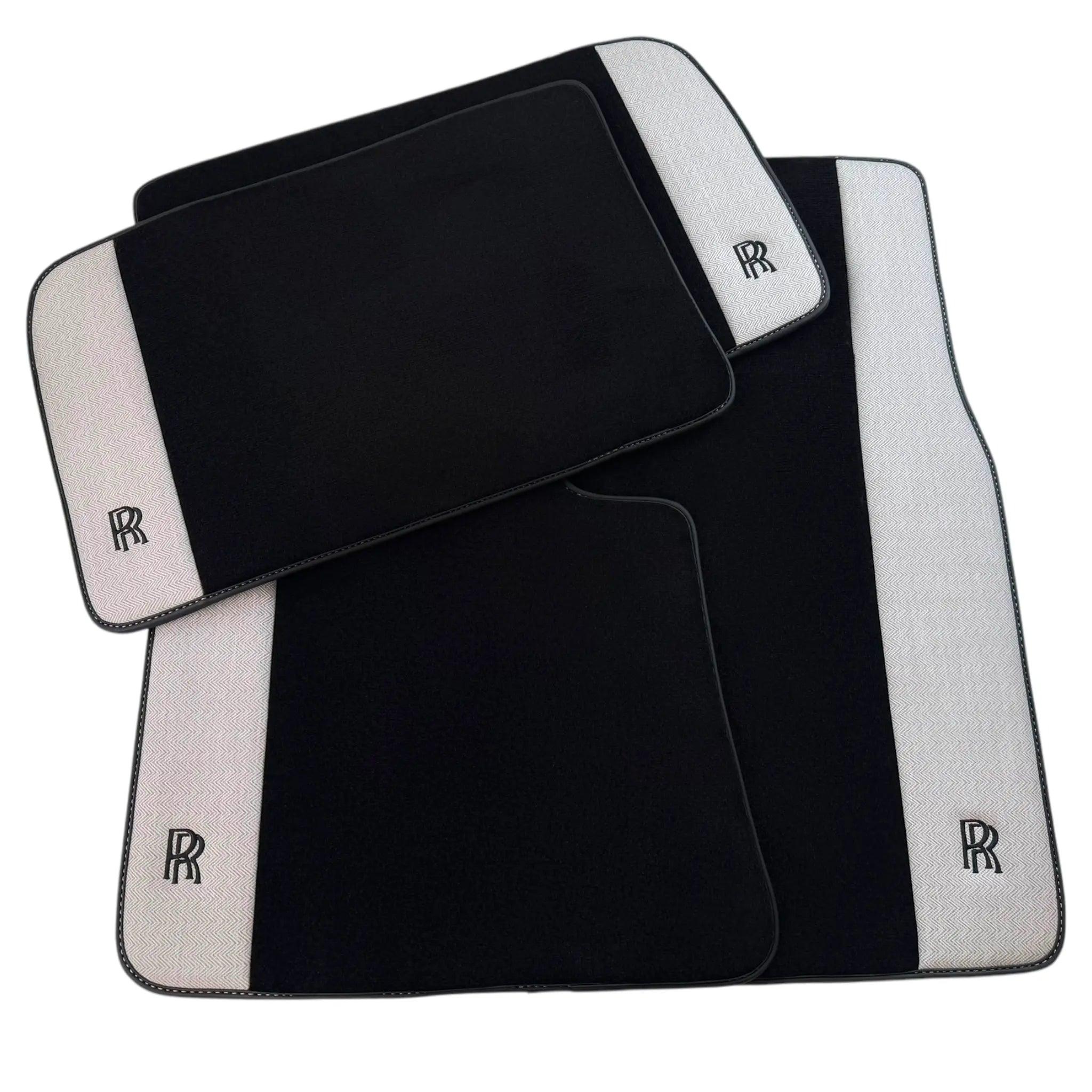 Black Floor Mats for Rolls Royce Phantom Drophead Coupe (2007-2016) with Gray Leather Borders