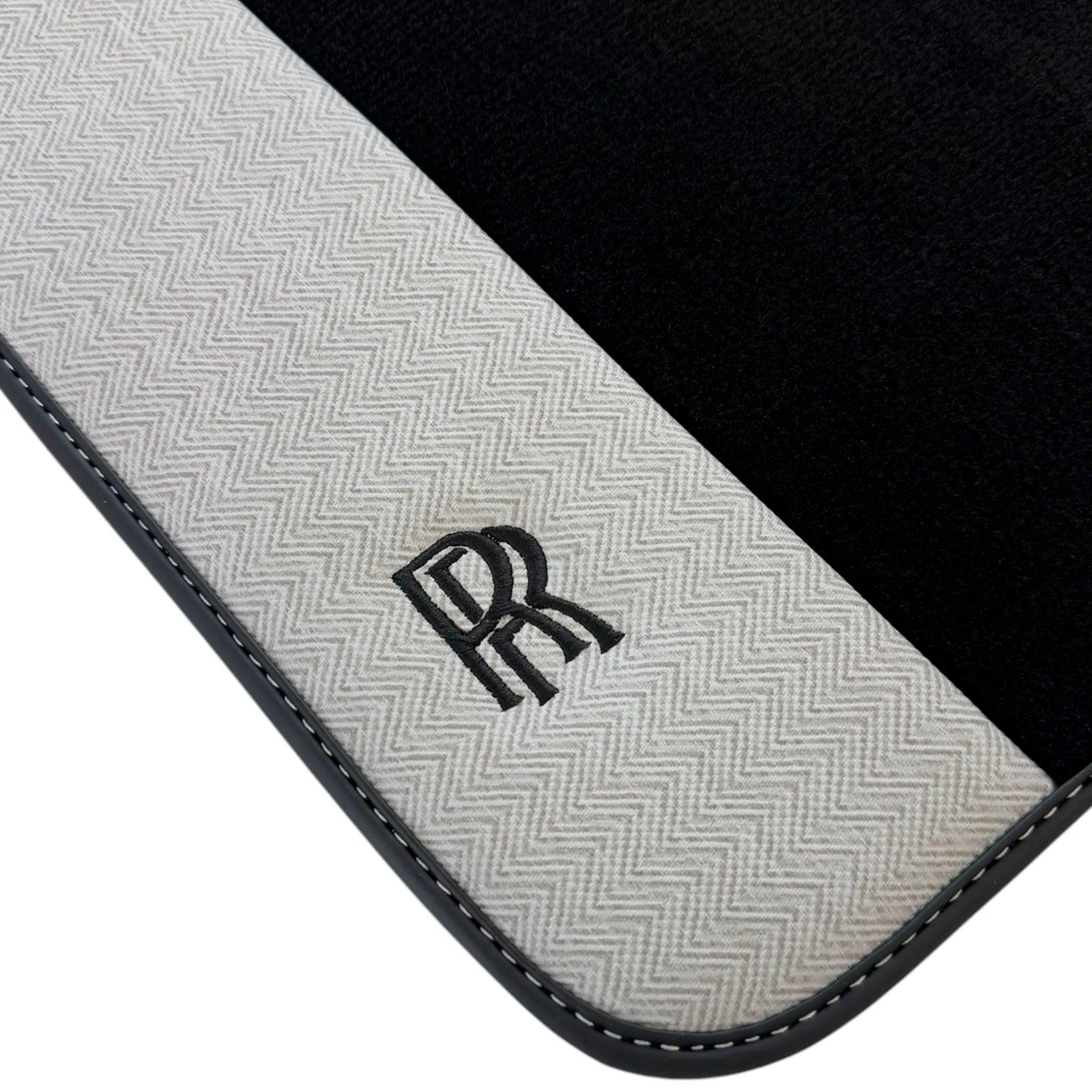 Black Floor Mats for Rolls Royce Phantom Drophead Coupe (2007-2016) with Gray Leather Borders