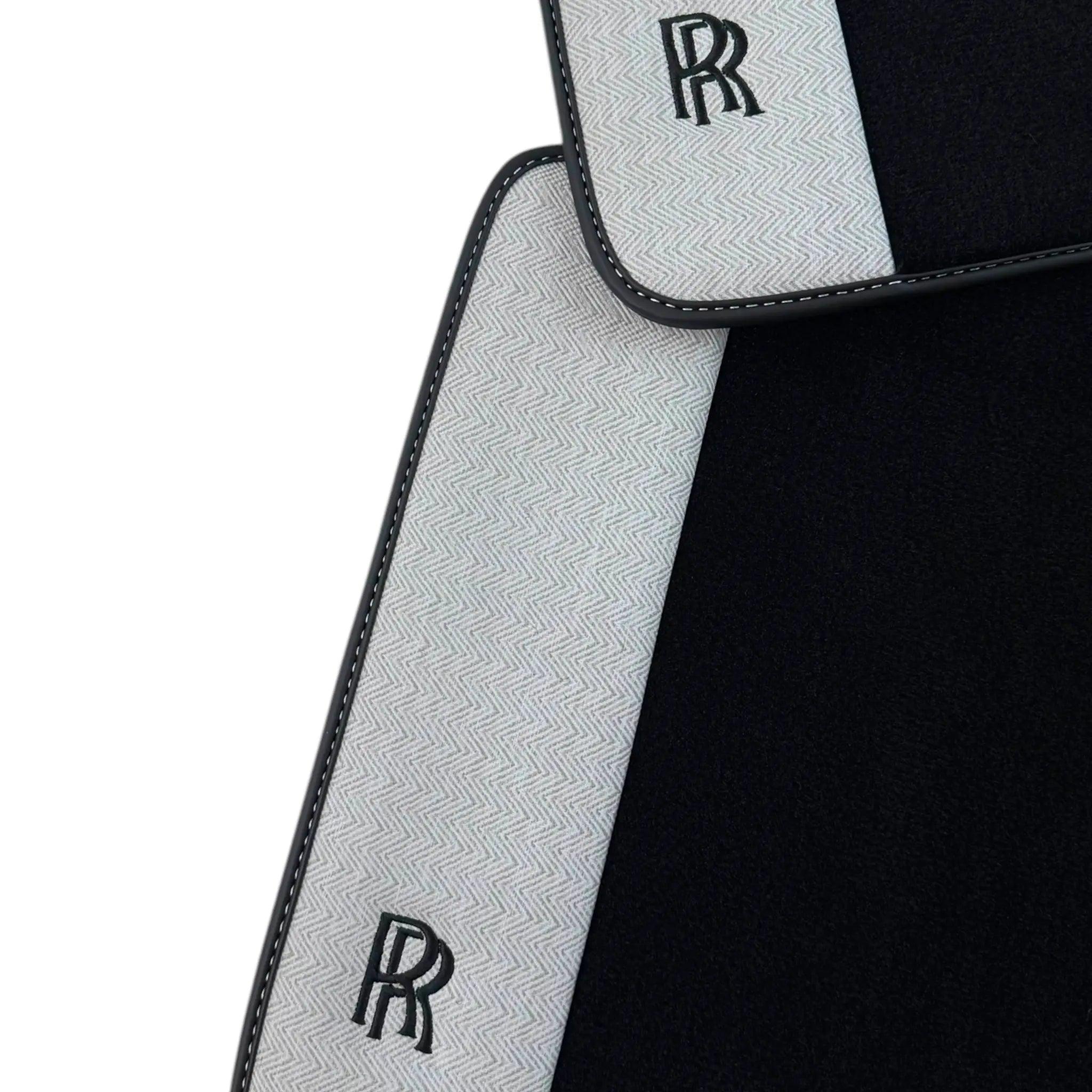 Black Floor Mats for Rolls Royce Phantom Drophead Coupe (2007-2016) with Gray Leather Borders