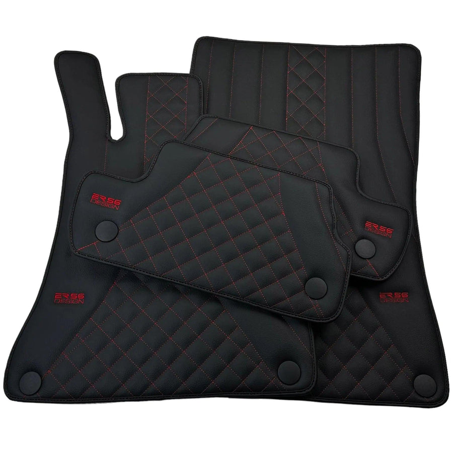 Black Leather Floor Mats For Mercedes Benz C-Class W204 Sedan (2007-2014) | ER56 Design - AutoWin