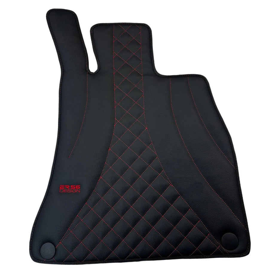 Black Leather Floor Mats For Mercedes Benz E-Class S213 Estate (2020-2023) Hybrid | ER56 Design - AutoWin
