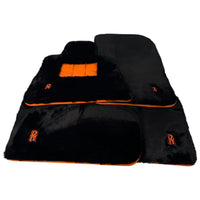 Black Sheepskin Floor Mats for Rolls Royce Spectre (2023-2024) with Orange Leather
