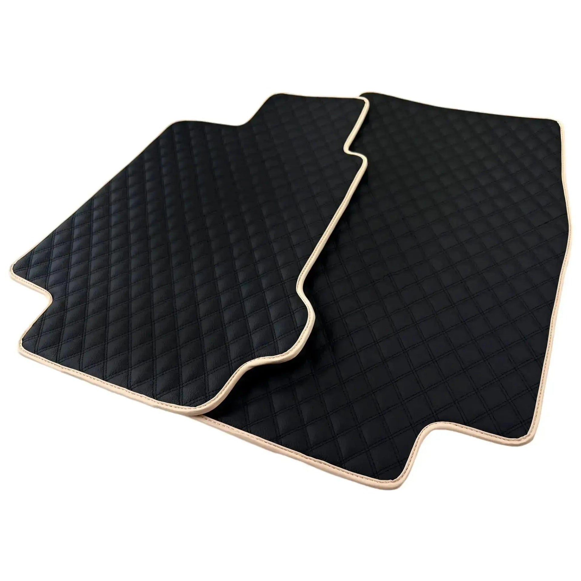 Black Stitched Leather Floor Mats for Maserati GranTurismo MC Stradale (2011-2015) | Beige Trim - AutoWin