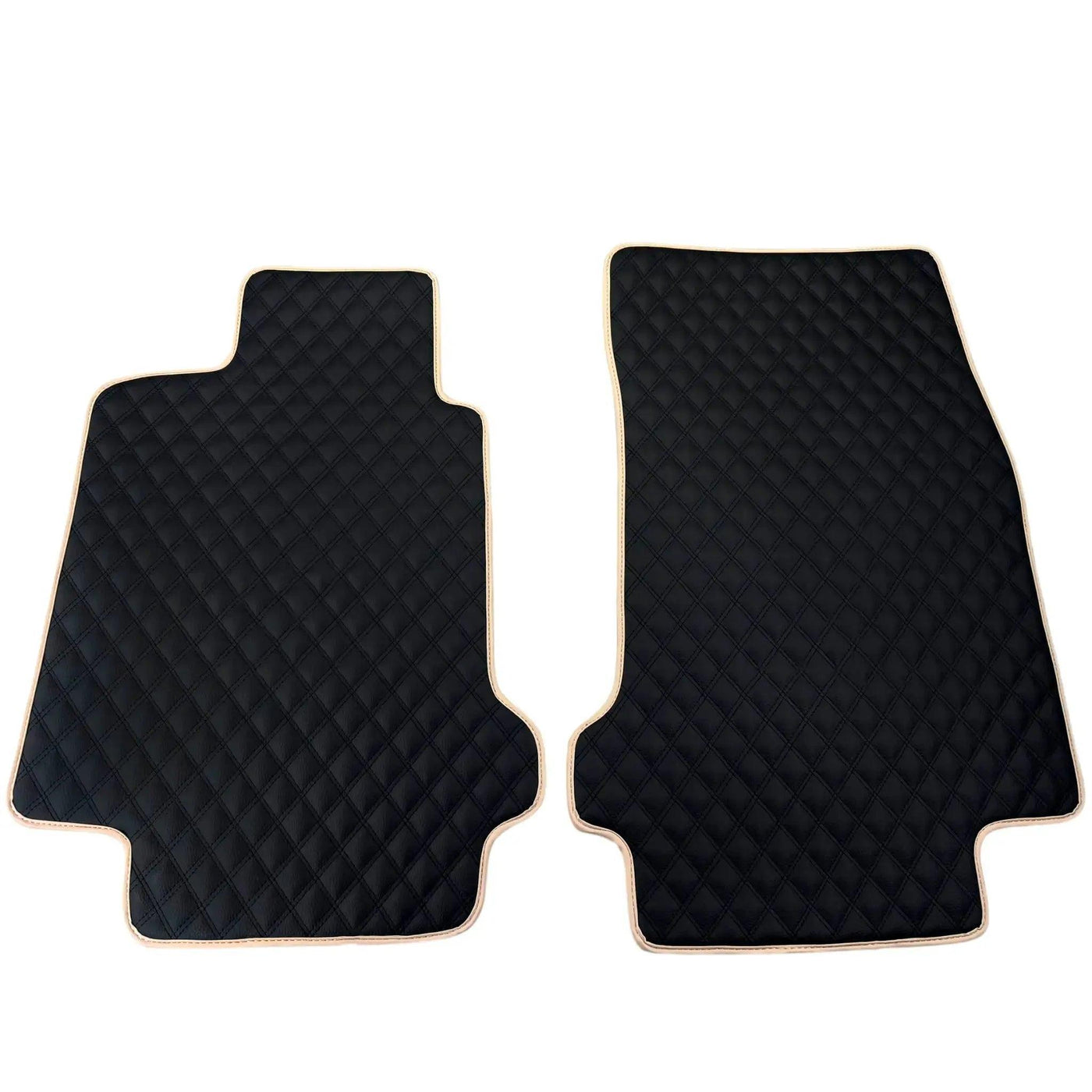 Black Stitched Leather Floor Mats for Maserati GranTurismo MC (2009-2010) | Beige Trim - AutoWin