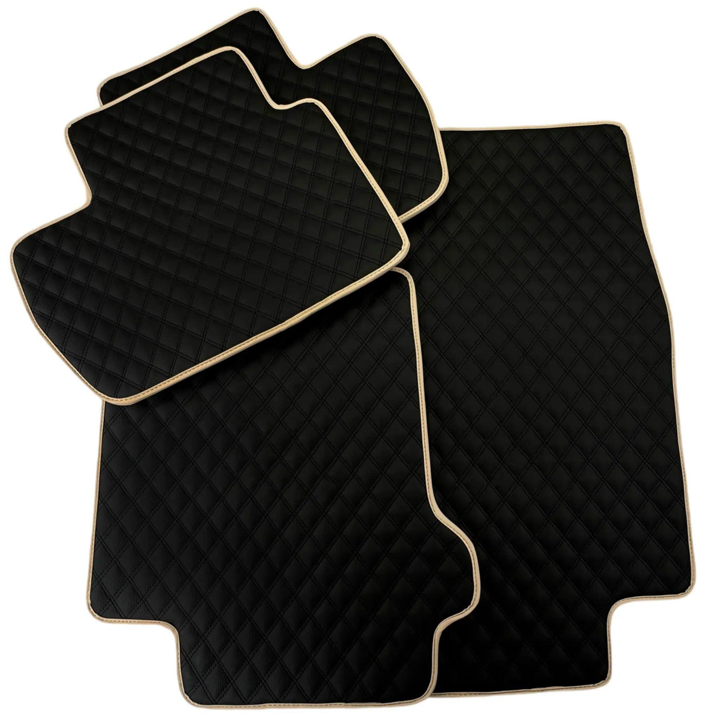 Black Stitched Leather Floor Mats for Maserati GranTurismo S (2008-2012) | Beige Trim - AutoWin