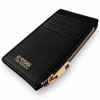 Tarjetero de Cuero Negro Diseño ER56 con Logo Dorado