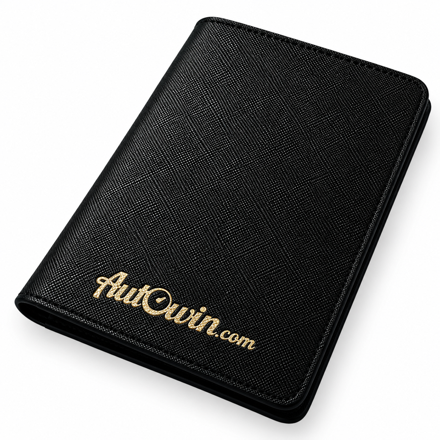 Portafoglio per Passaporto in Pelle Nera AutoWin con Logo
