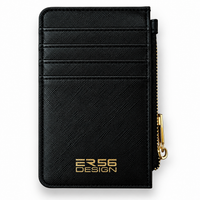 Tarjetero de Cuero Negro Diseño ER56 con Logo Dorado