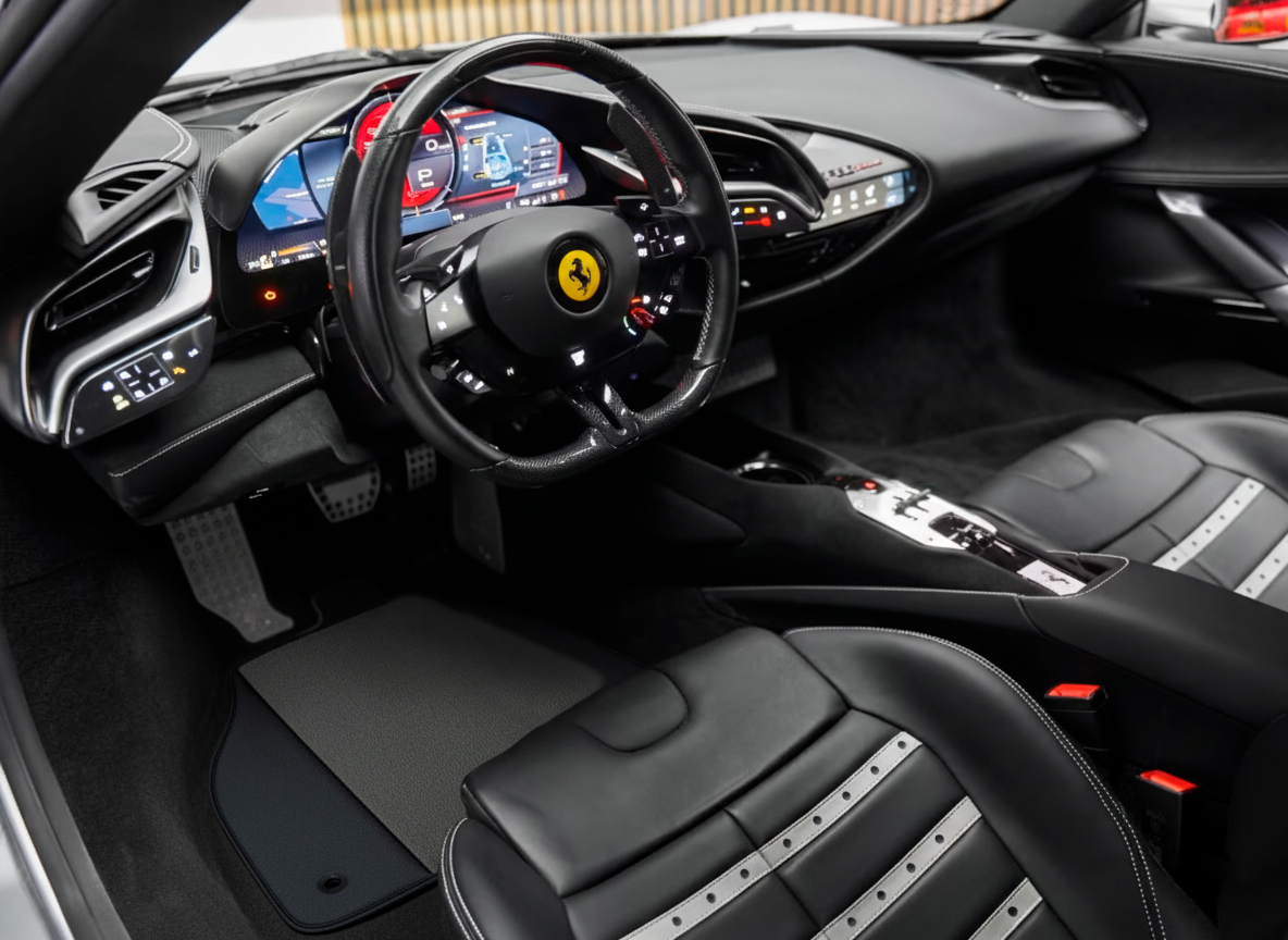 Tapis de voiture gris pour Ferrari SF90 Stradale (2019-2024) en cuir