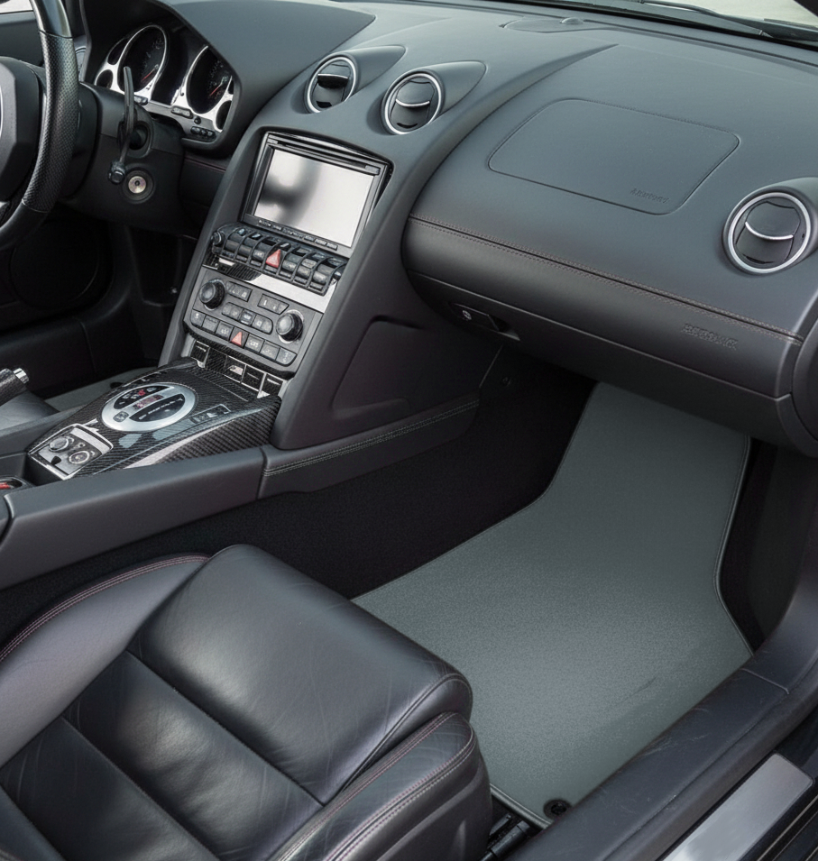 Tappetini personalizzati neri per Lamborghini Gallardo con pelle Arancia Mira Nappa arancione - AutoWin.EU