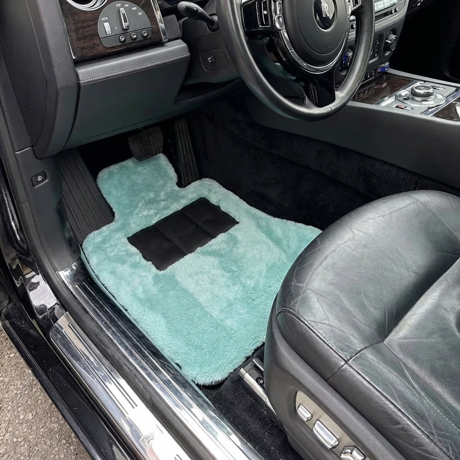 Tiff Blaue Schaffell-Fußmatten für Rolls-Royce Ghost Serie I (2010–2020) Er56 Design Marke