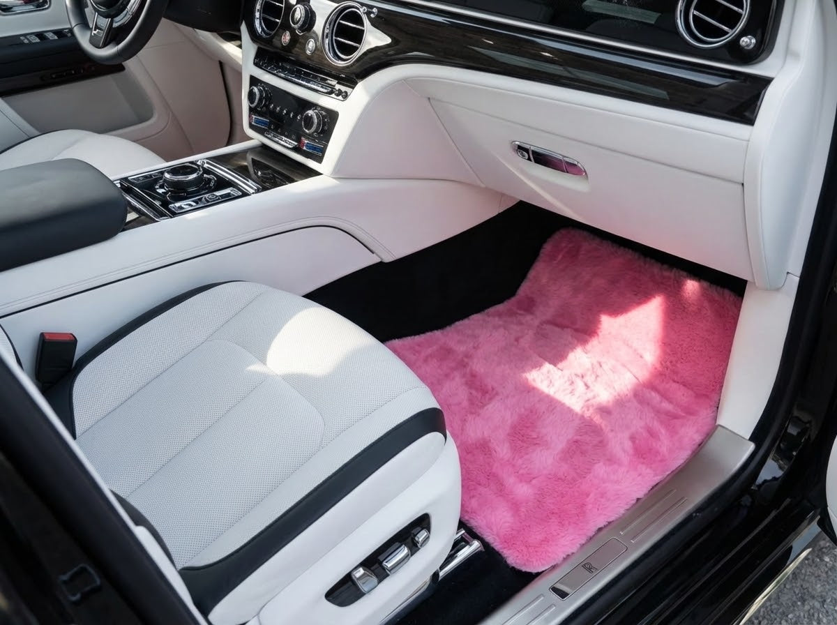Pink Sheepskin Floor Mats For Rolls Royce Spectre (2023-2024) ER56 Design Brand