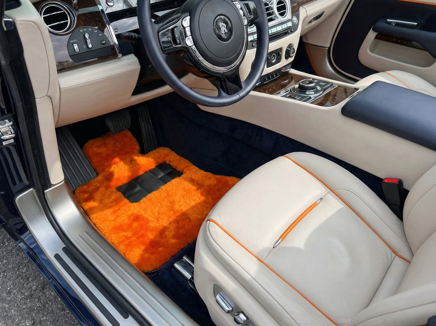 Orange Schaffell-Fußmatten für Rolls Royce Dawn Rr6 2016–2023 Er56 Designmarke