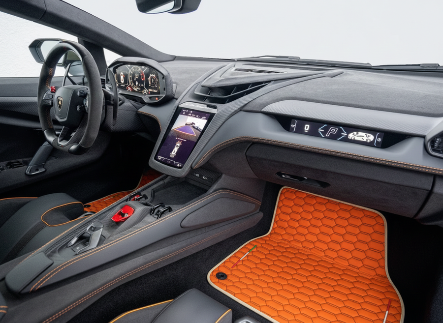 Tappetini in pelle arancione per Lamborghini Revuelto (2024-2026)