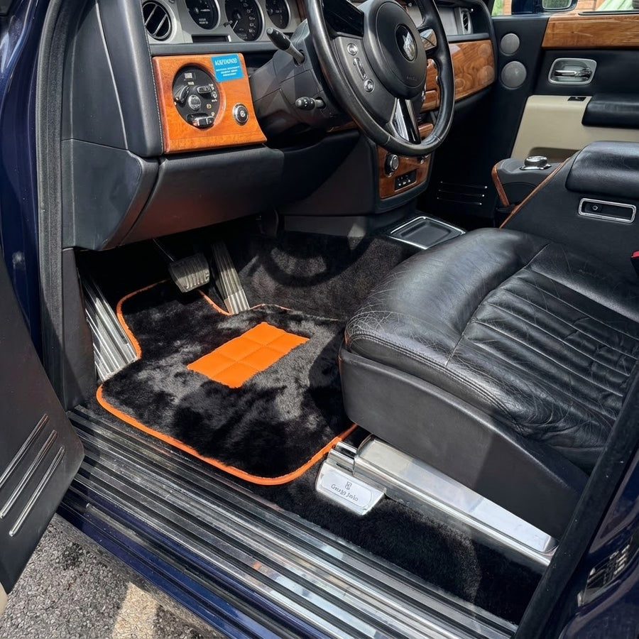 Alfombrillas de piel de oveja negra para Rolls-Royce Phantom