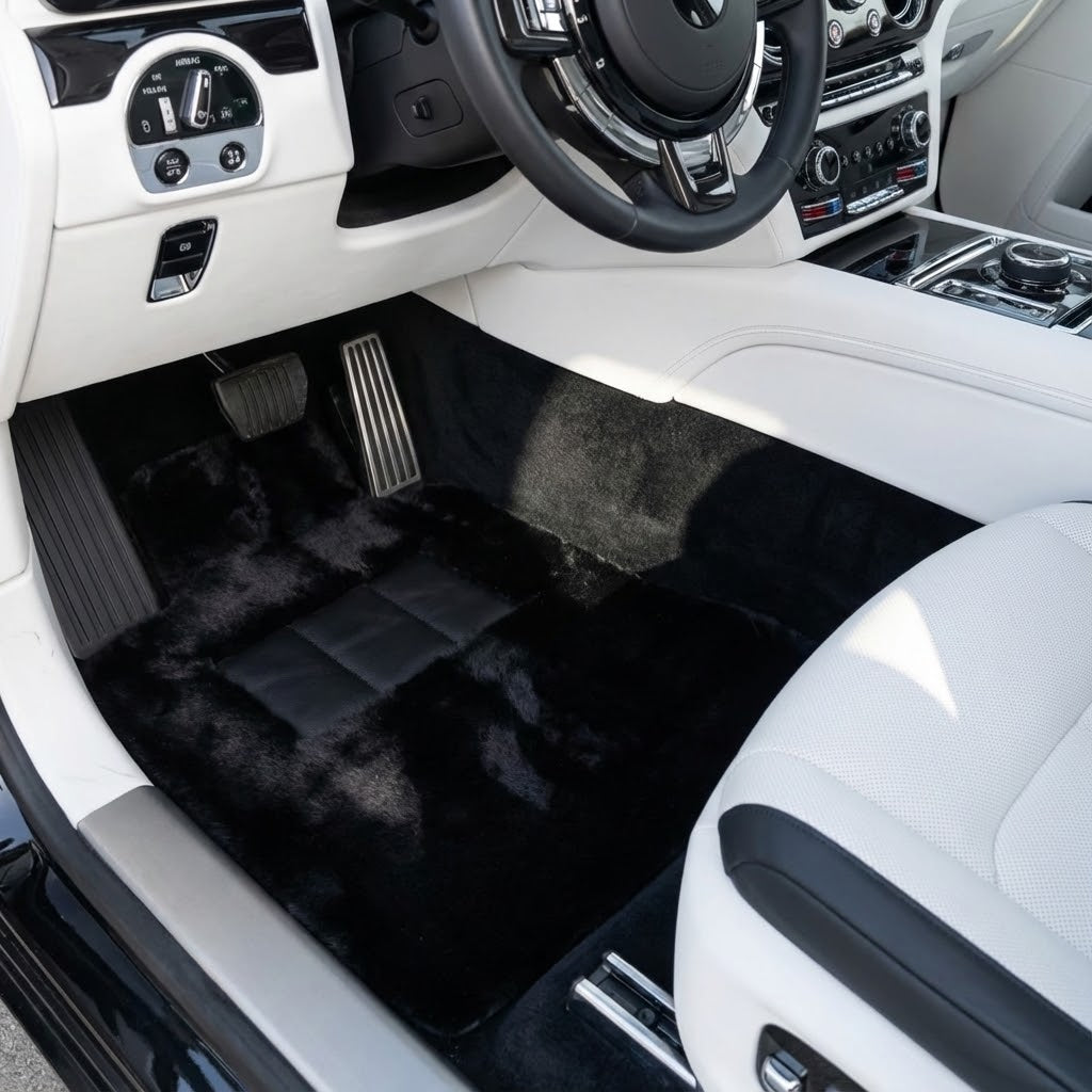 Tapis de voiture en peau de mouton noir pour Rolls-Royce Spectre (2023-2024) Édition sans marche
