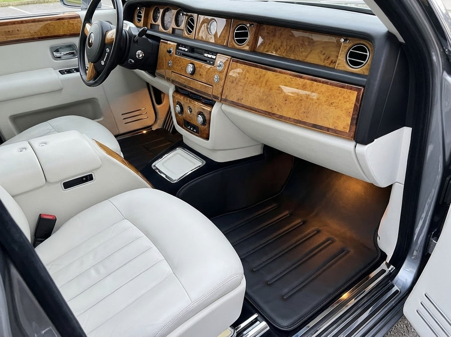 Leder-Fußmatten für Rolls Royce Black Badge Phantom Drophead Coupe 2007–2016, Schwarz