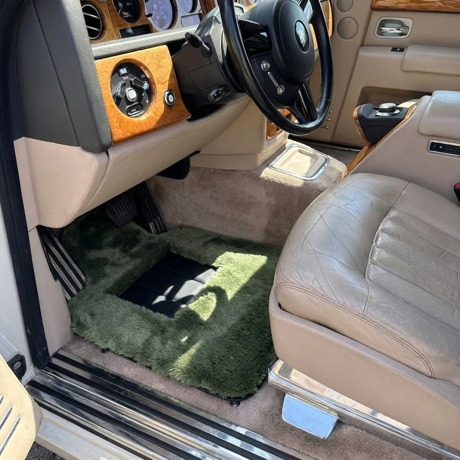 Alfombrillas de piel de oveja verde claro para Rolls-Royce