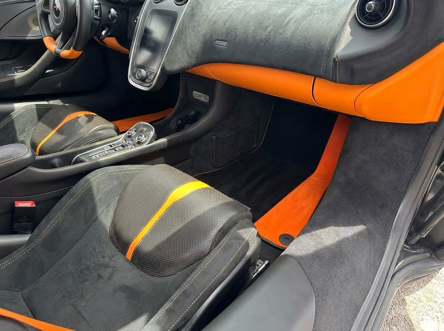 Black Floor Mats for McLaren 570S (2015-2021) with Orange Leather