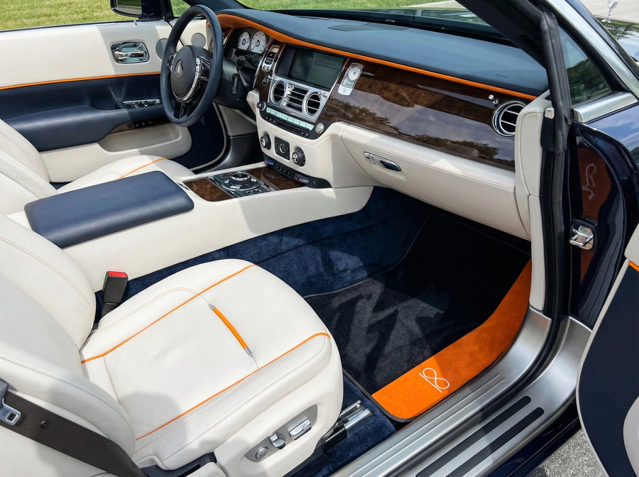 Tappetini per auto neri per Rolls Royce Black Badge Dawn in cuoio Alcantara