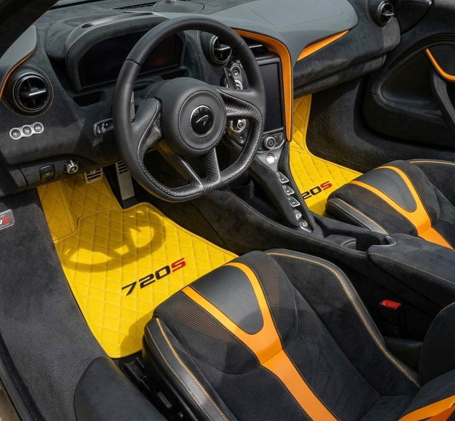 Gelbe Lederfußmatten für McLaren 720S