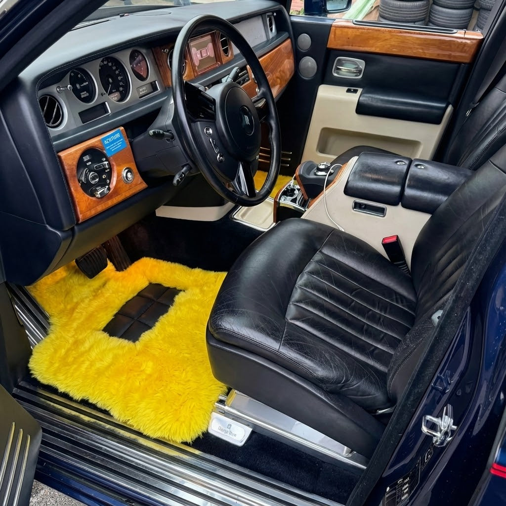 Alfombrillas de piel de oveja amarillas para Rolls Royce Phantom VIII (2017-2024) Diseño ER56