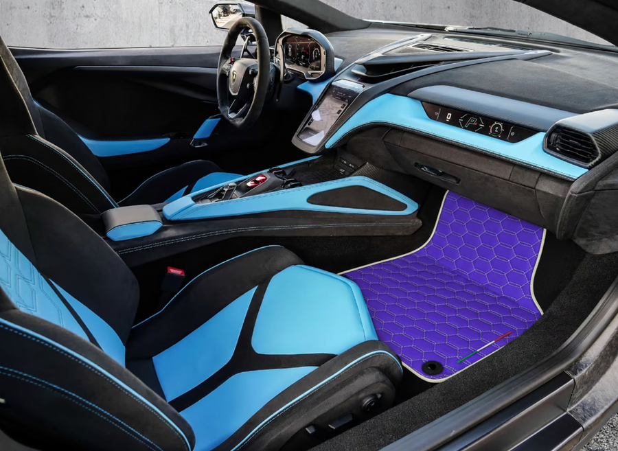 Lila Leder-Fußmatten für Lamborghini Revuelto (2024-2026)