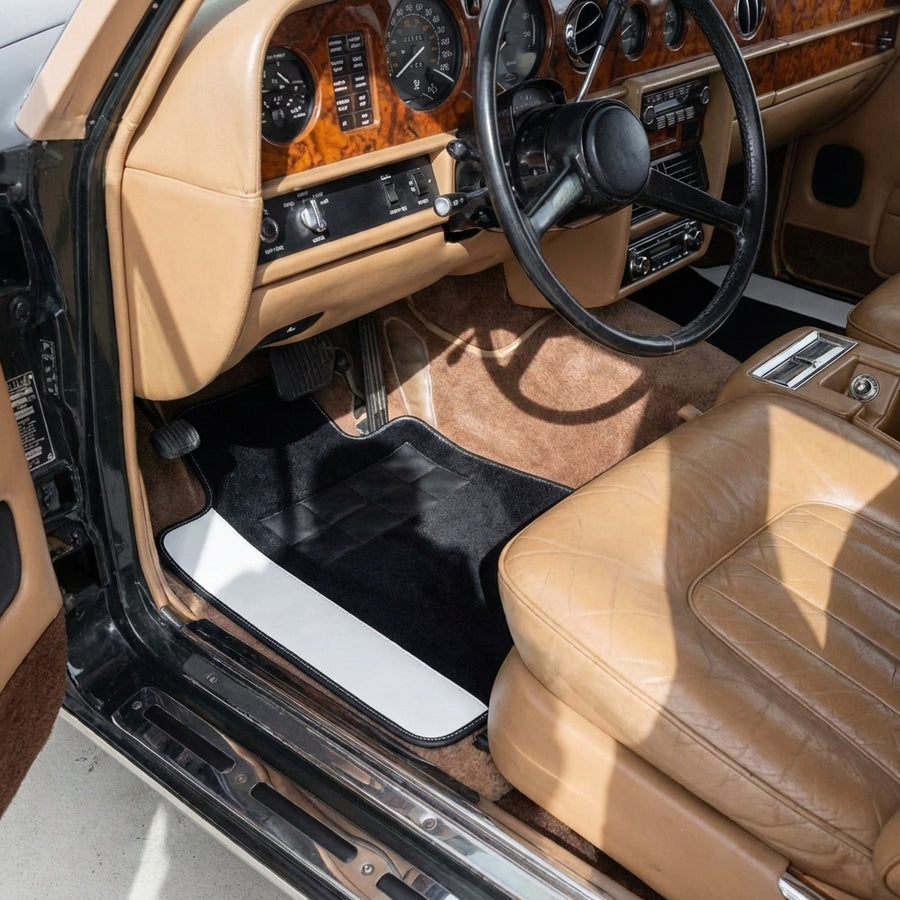 Tapetes de coche negros para Rolls Royce Wraith (2013–2023) con cuero blanco