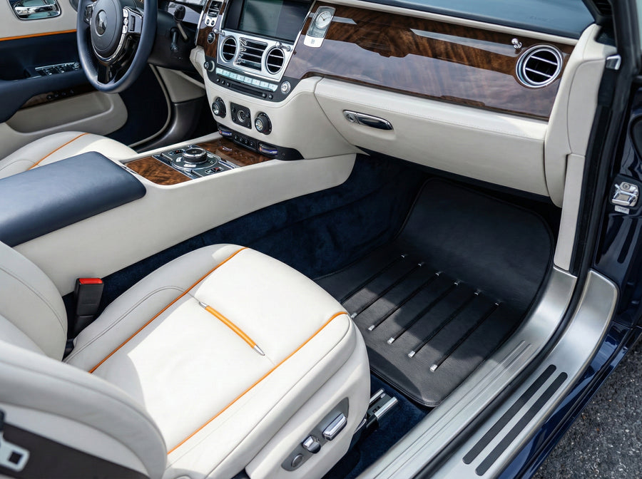 Leder-Fußmatten für Rolls Royce Black Badge Dawn Rr6 2016–2023, Schwarz