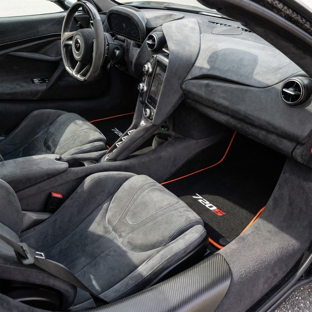 Alfombrillas negras para automóviles para McLaren 720S año 2017-2021 con cuero verde - AutoWin