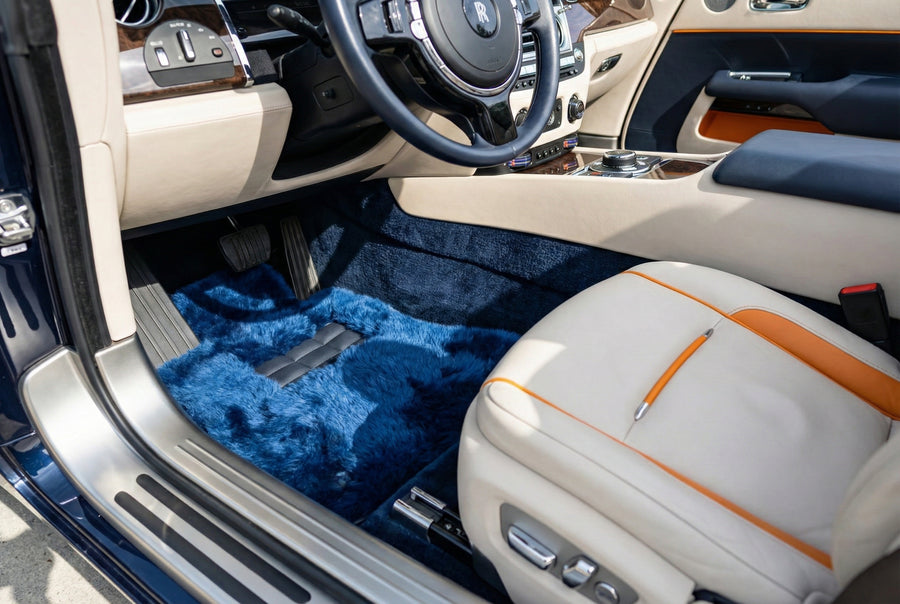 Tapis de voiture en peau de mouton bleu marine pour Rolls