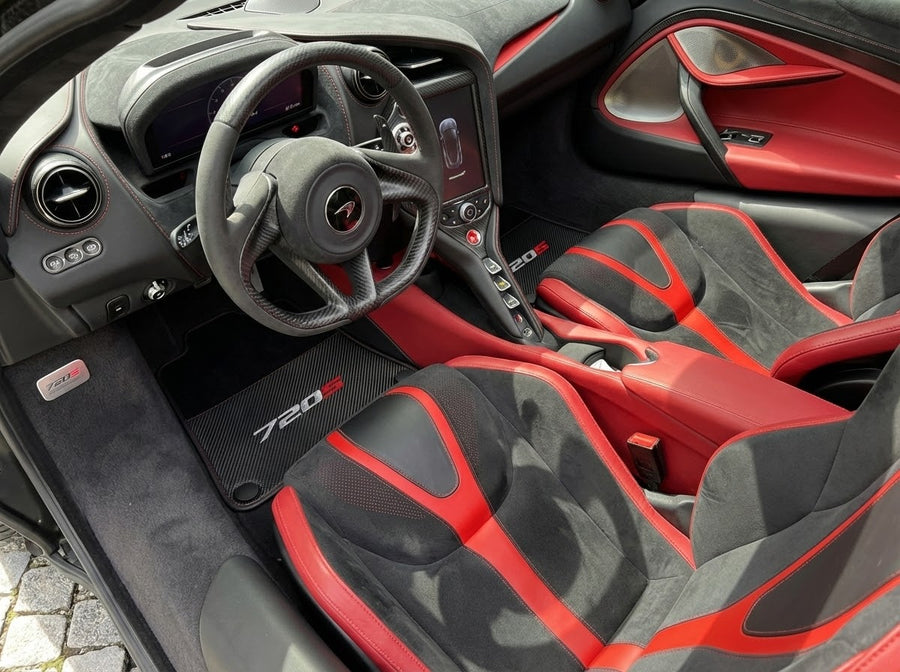 Fußmatten für McLaren 720S schwarz maßgeschneiderte Teppiche mit Carbon