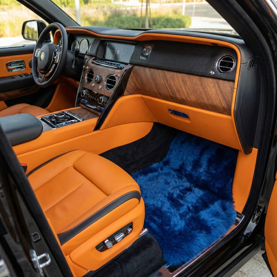 Alfombrillas de piel de oveja azul marino para Rolls Royce