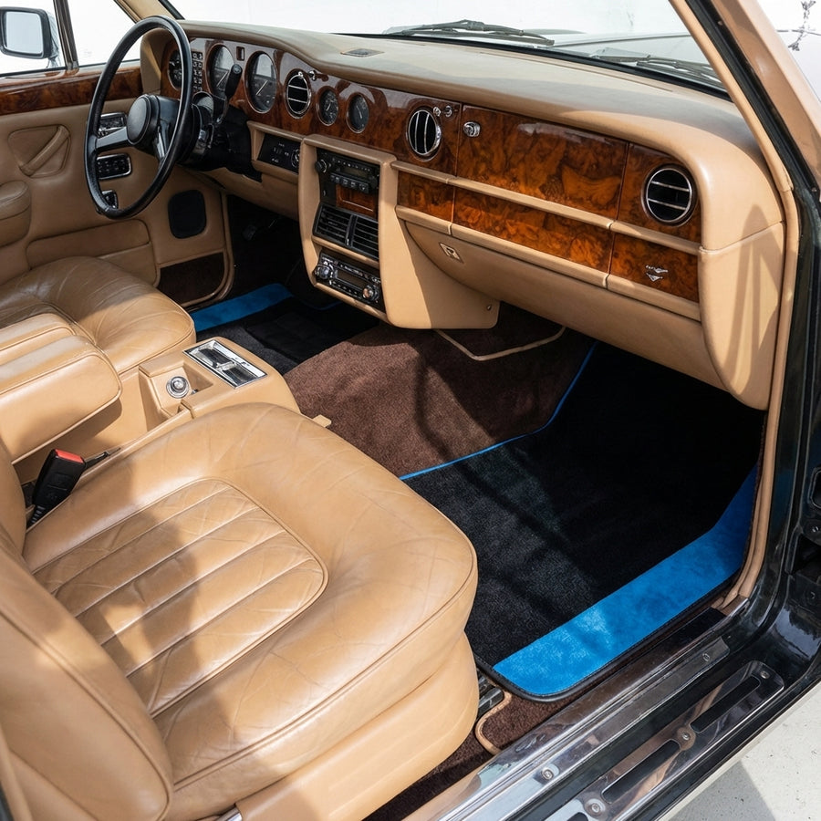 Alfombrillas personalizadas para Rolls Royce Wraith (2013–2023) con Alcántara azul