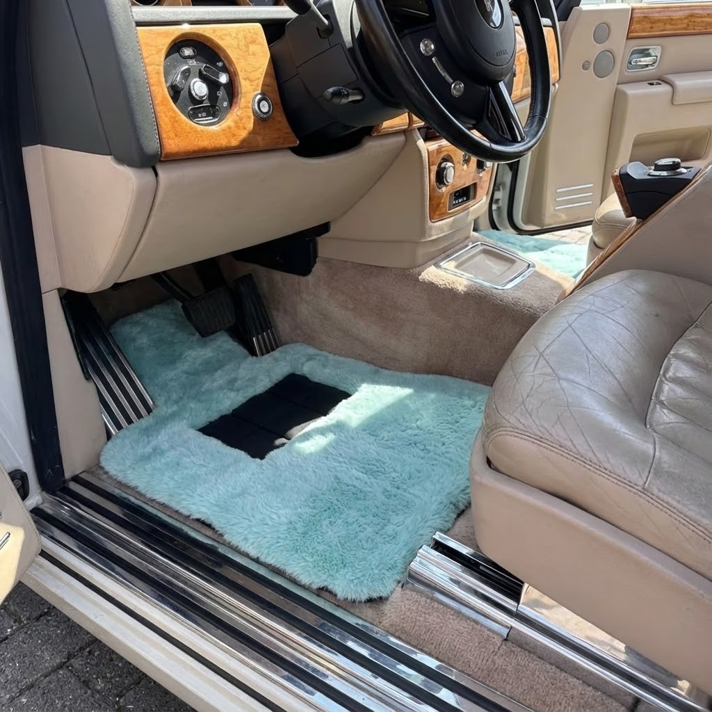 Alfombrillas de coche de piel de oveja azul Tiffany para Rolls Royce Phantom VIII (2017-2024) Diseño ER56