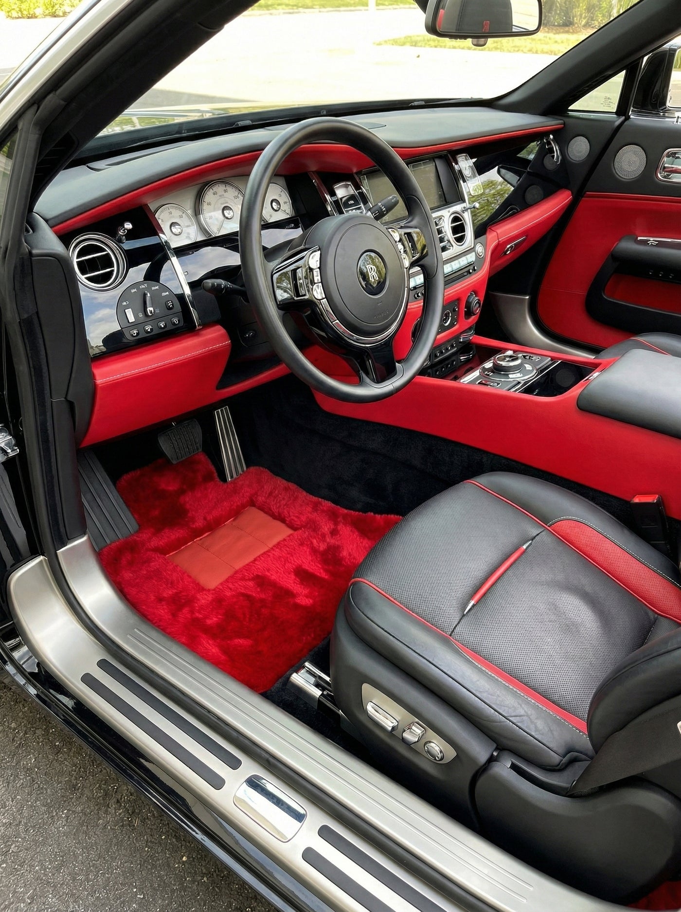 Tappeti auto in pelle di pecora rossa per Rolls Royce Dawn RR6 2016-2023 Design Er56
