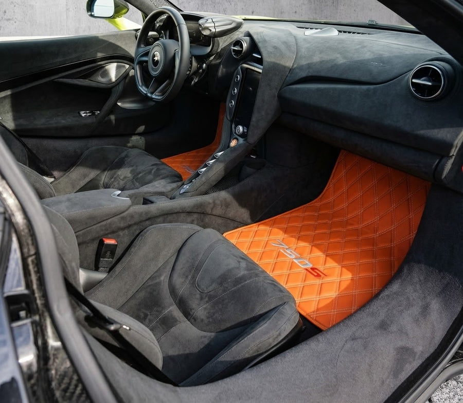 Tapis de voiture en cuir orange pour McLaren 750S (2023-2025)