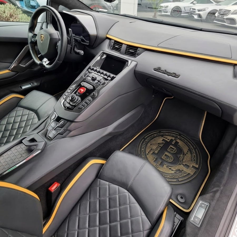 Tappetini in pelle per Lamborghini Aventador con cuciture Bitcoin