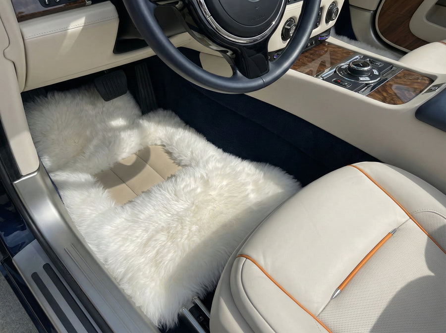 Weiße Schaffell-Fußmatten für Rolls Royce Dawn Rr6 2016–2023 Er56 Designmarke
