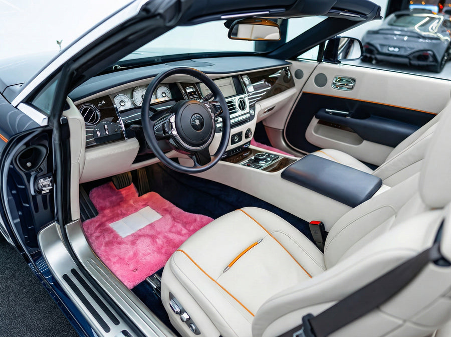 Alfombrillas de piel de oveja rosa para Rolls Royce Dawn Rr6