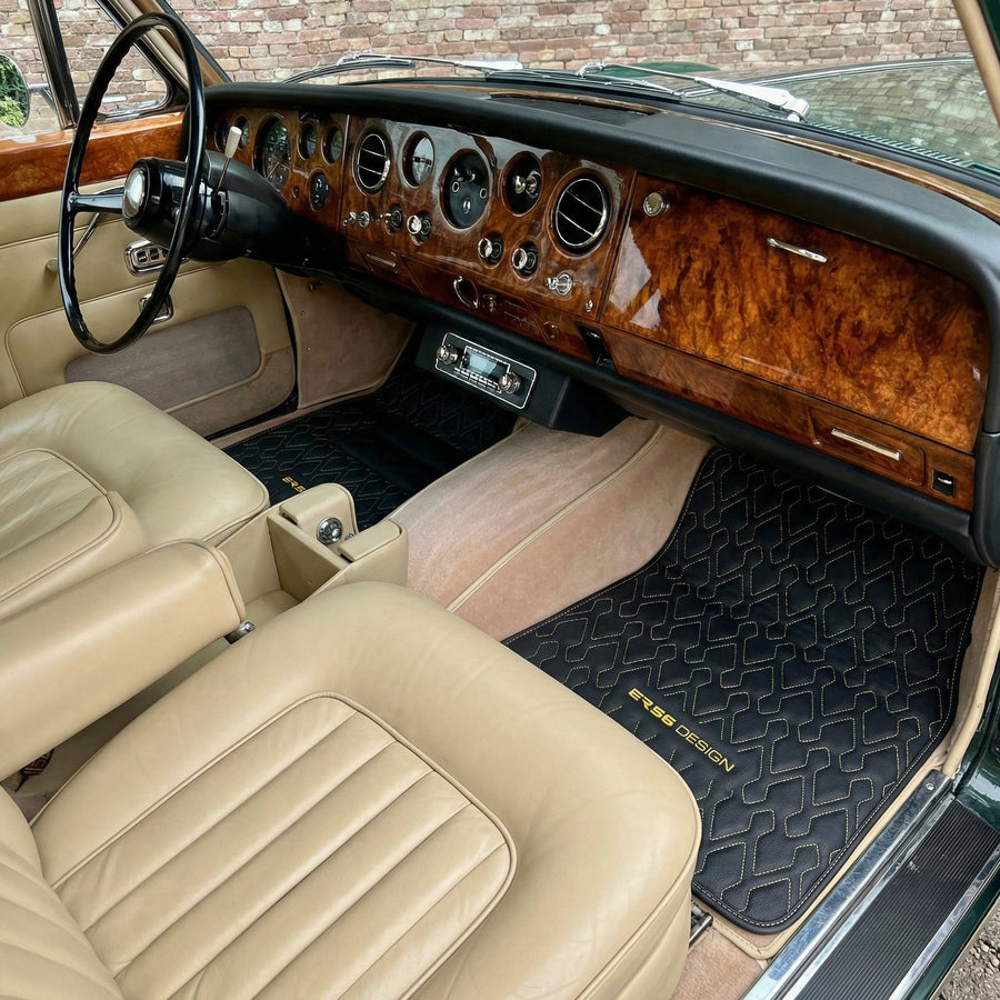Schwarze Leder Autofußmatten für Rolls-Royce Shadow (1965-1977) ER56 Design