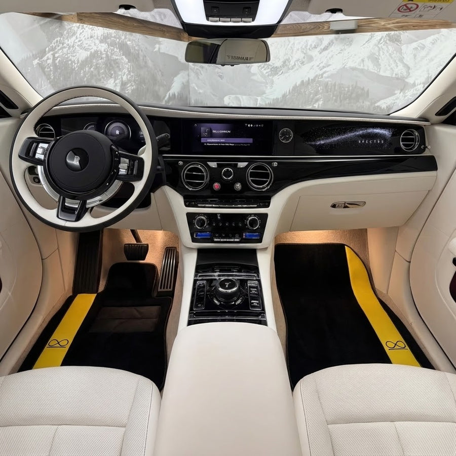 Schwarze Fußmatten für Rolls Royce Spectre (2023–2024), gelbes Leder