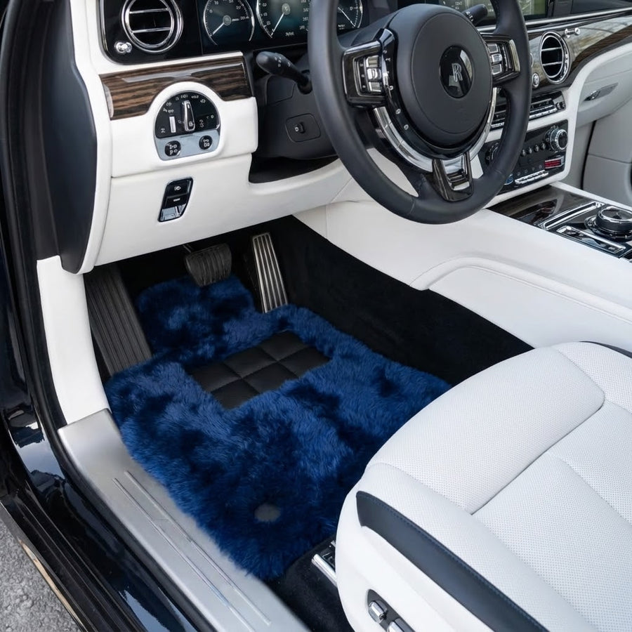 Alfombrillas de piel de oveja azul marino para Rolls Royce