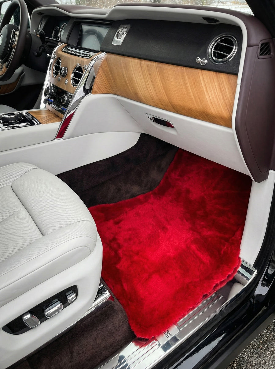Tapis de voiture en peau de mouton rouge pour Rolls Royce