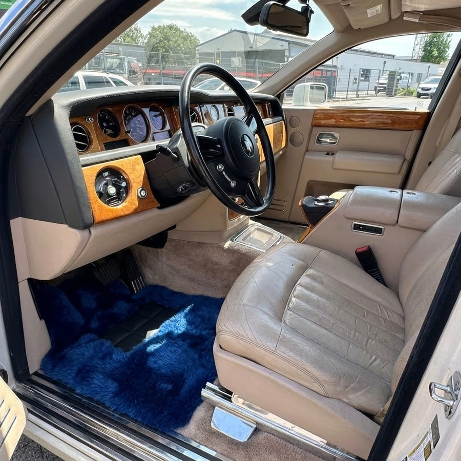 Tapis de voiture en peau de mouton bleu marine pour Rolls