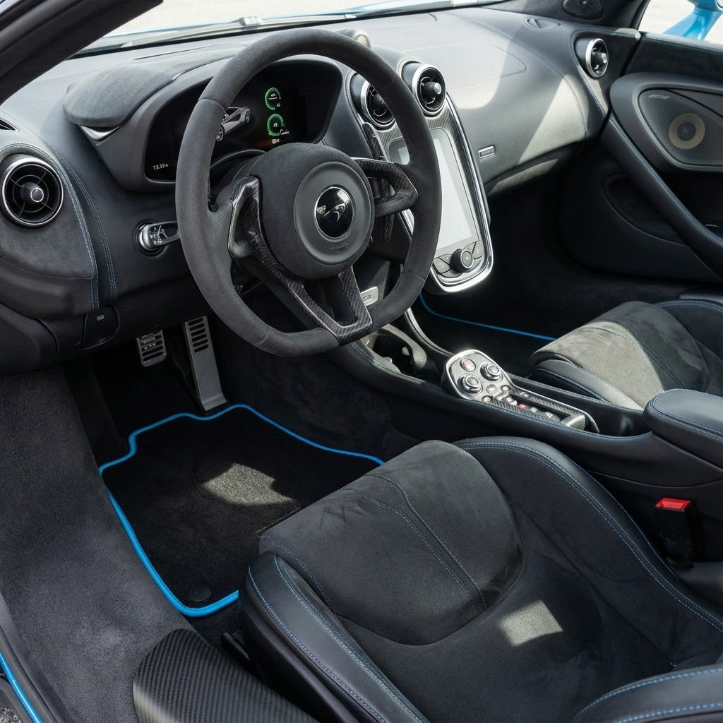 Tappetini neri per auto McLaren 570S (2015-2021) con bordo blu