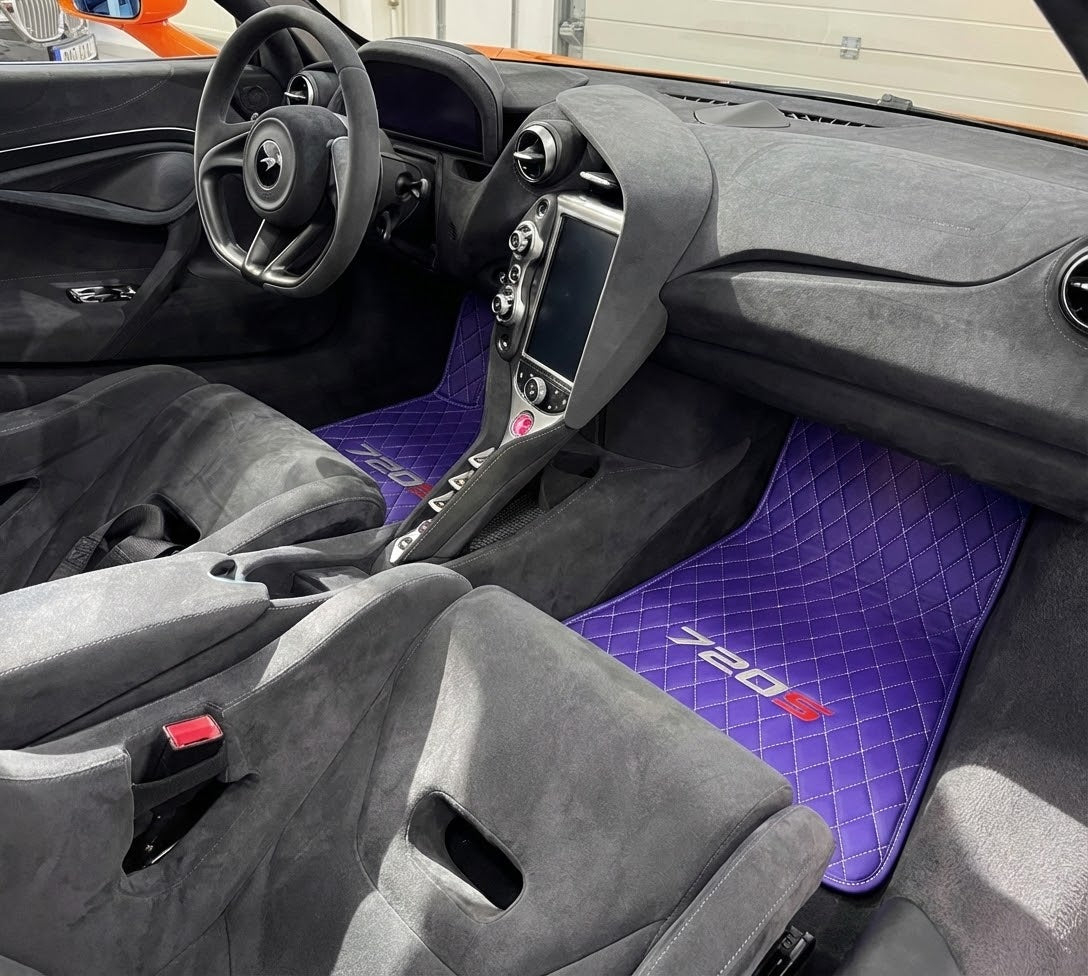 Alfombrillas negras para automóviles para McLaren 720S año 2017-2021 con cuero verde - AutoWin