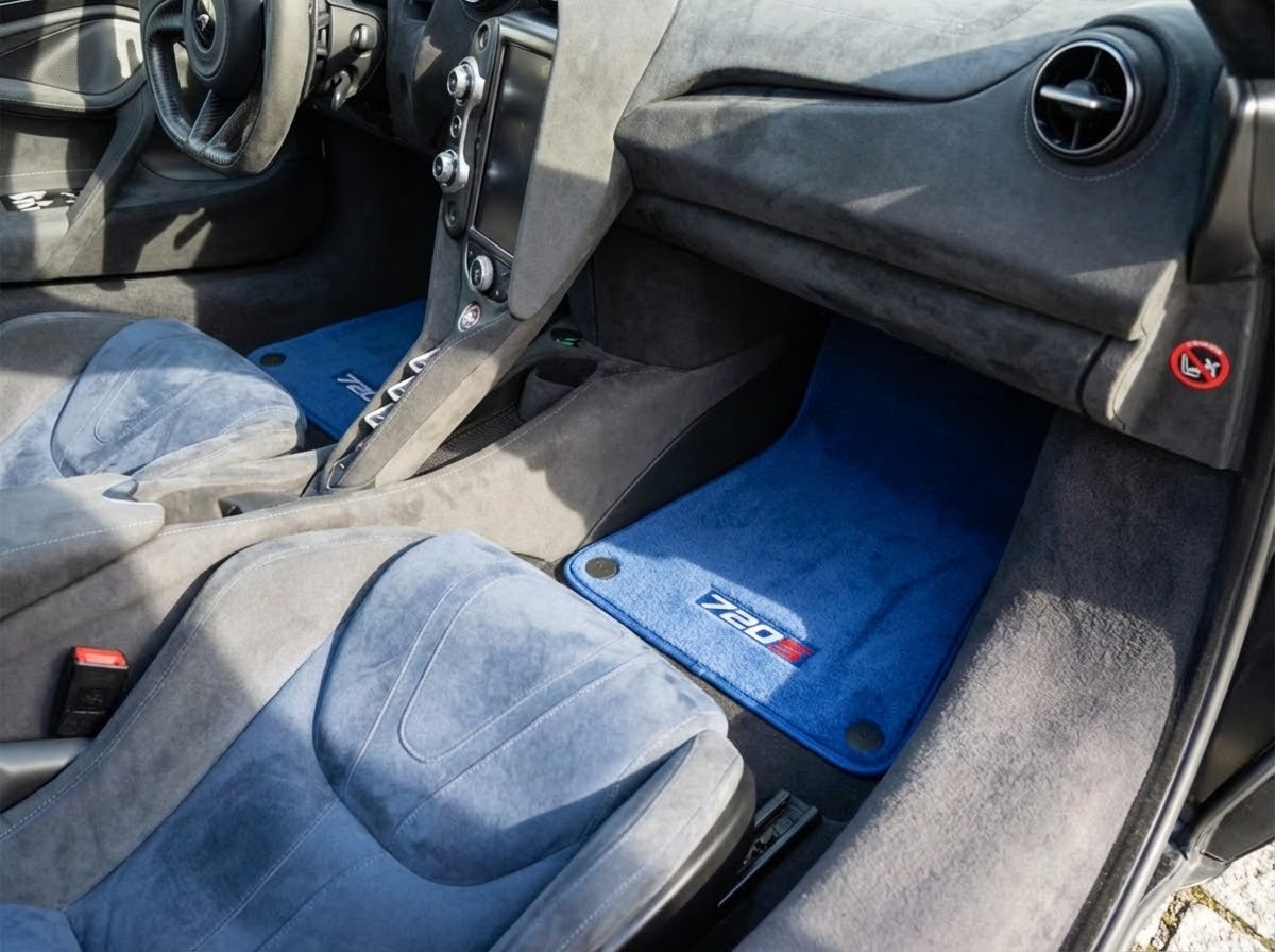 Interior look of floor mats for Floor Mats For McLaren 720S Dark Blue Tailored Carpets Set AutoWin