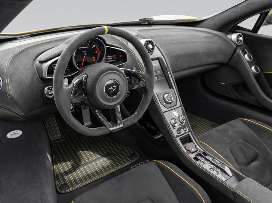Leder Autofußmatten für McLaren 650S (2015-2018) Schwarz Maßgeschneidert Gelbe Naht